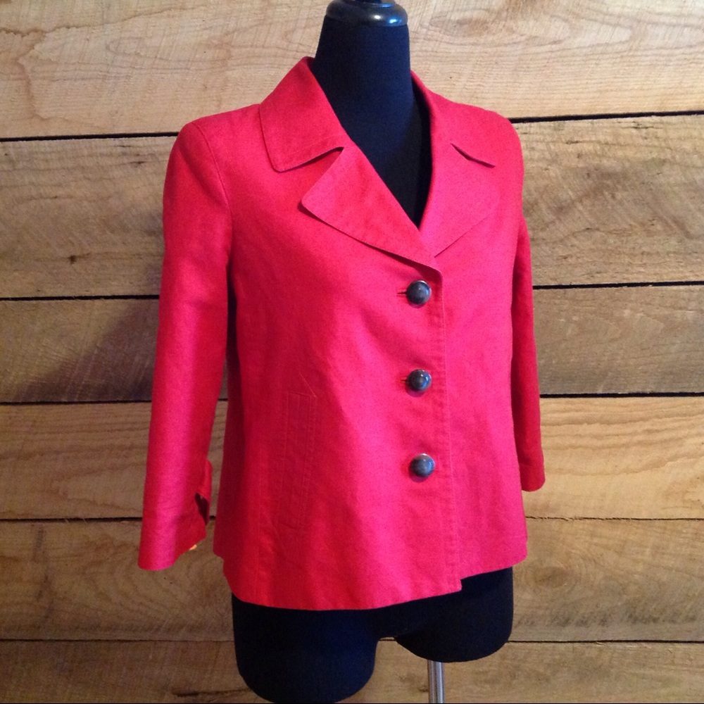 Red Linen Blend Swing Jacket 10 Talbot's Blazer